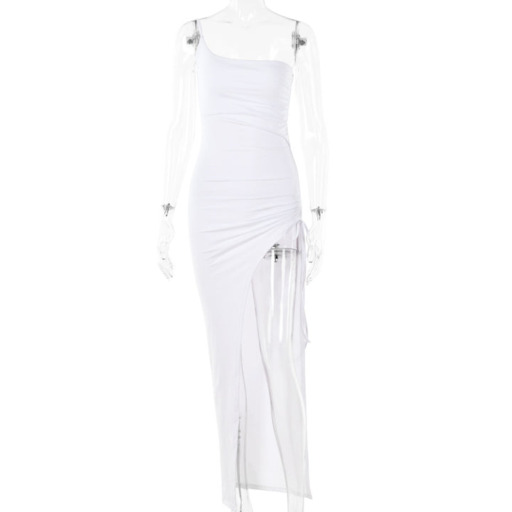New One-Shoulder Strap Dress with Tight Fit and High Split