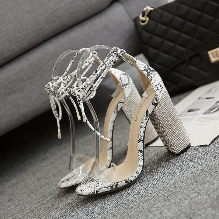 Rhinestone Ankle Strap High Heeled Wedding Sandals