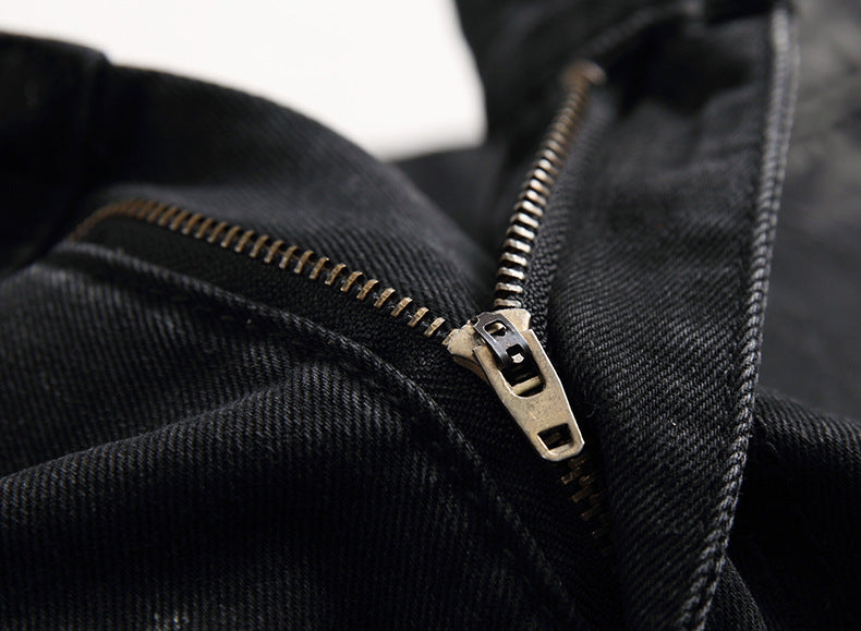 Ripped Black Jeans - Men's Plus Size Straight-Leg Denim for Autumn and Winter