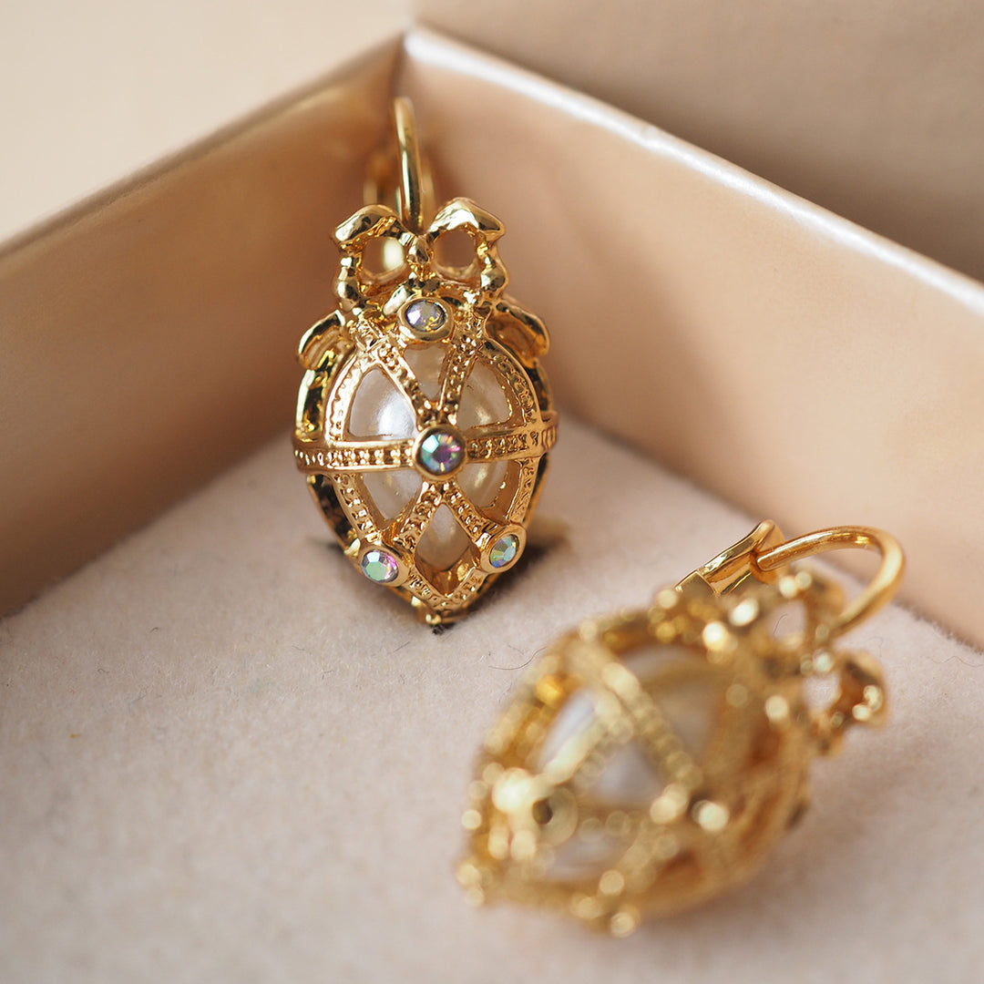 Vintage Bow Pendant Pearl Earrings Hollow Out