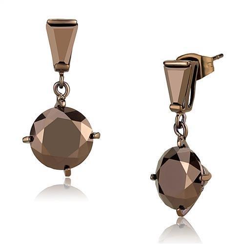 Women's IP Coffee Light Brass Earrings with AAA Grade Light Coffee CZ – Elegant Stud Style Jewelry