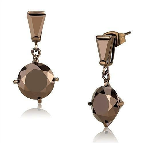 Women's IP Coffee Light Brass Earrings with AAA Grade Light Coffee CZ – Elegant Stud Style Jewelry