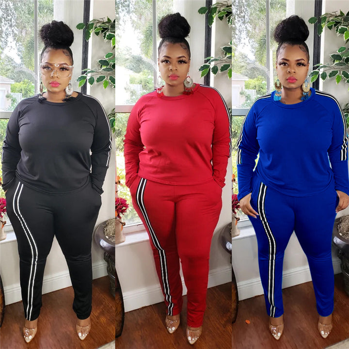 Curvy Women Side Stripe Two Piece Set