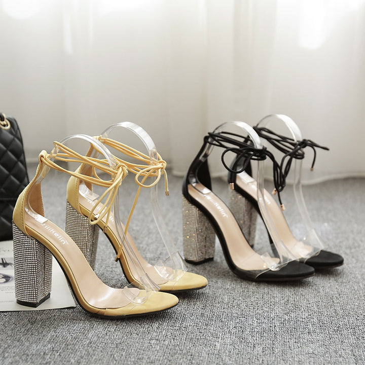 Rhinestone Ankle Strap High Heeled Wedding Sandals