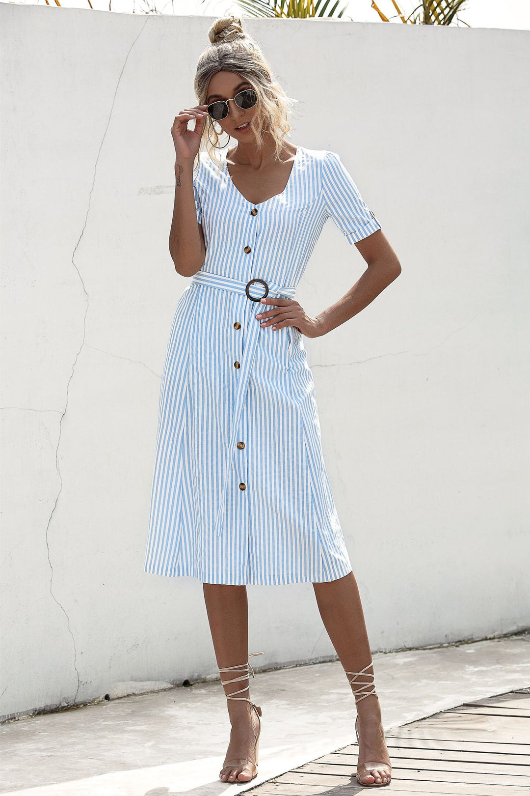 Lace-up button dress