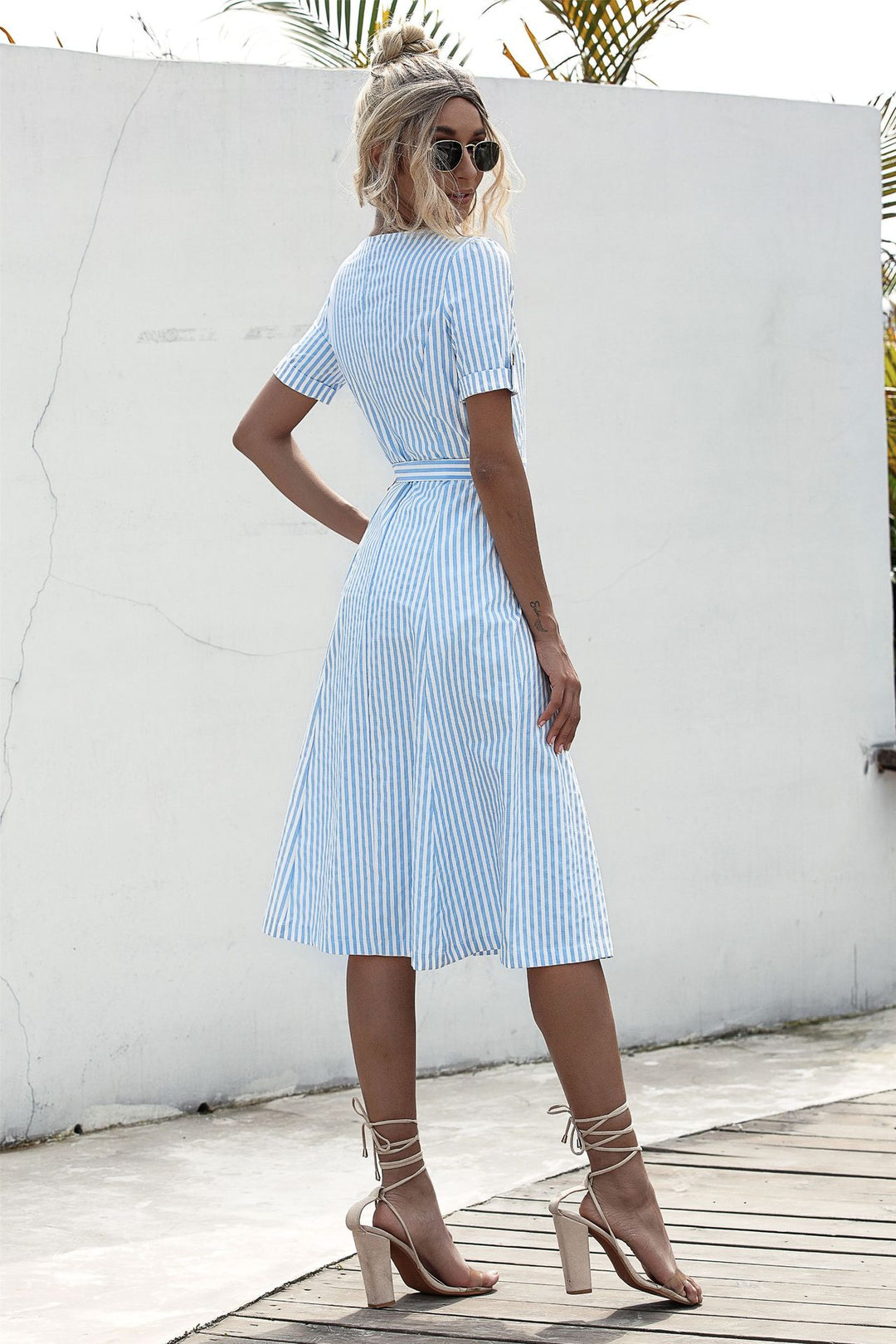 Lace-up button dress