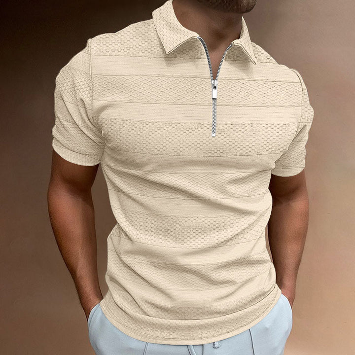 Summer Men's Solid Color Casual Jacquard Shirt - Short-Sleeved Lapel Top