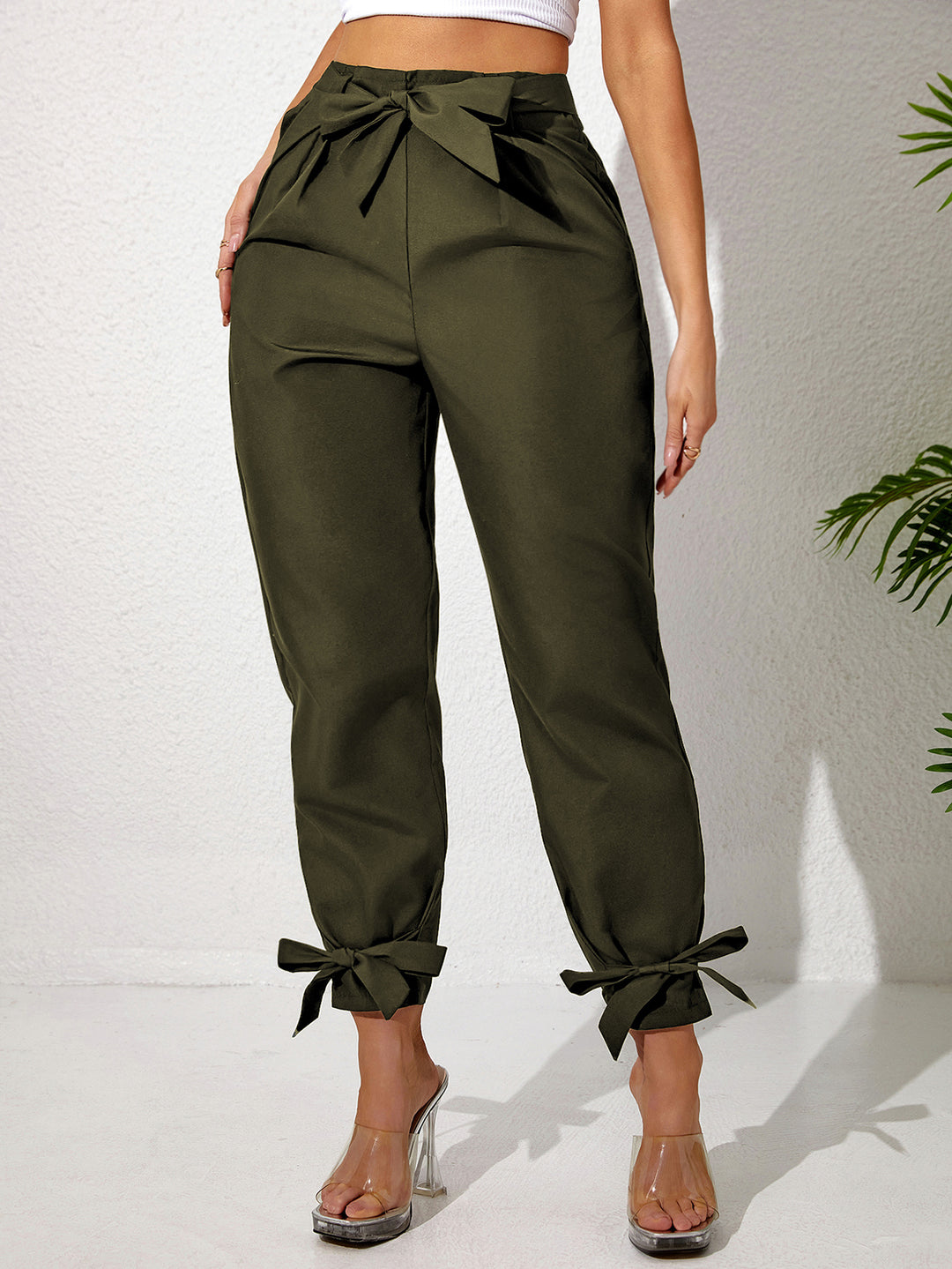Plus Size Ankle Strap With Fungus Edge Casual Women's Pants