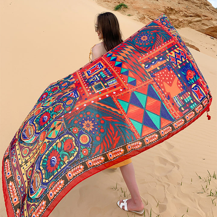 Multicolored Flower Pattern Shawl Sun-proof Scarf Mask