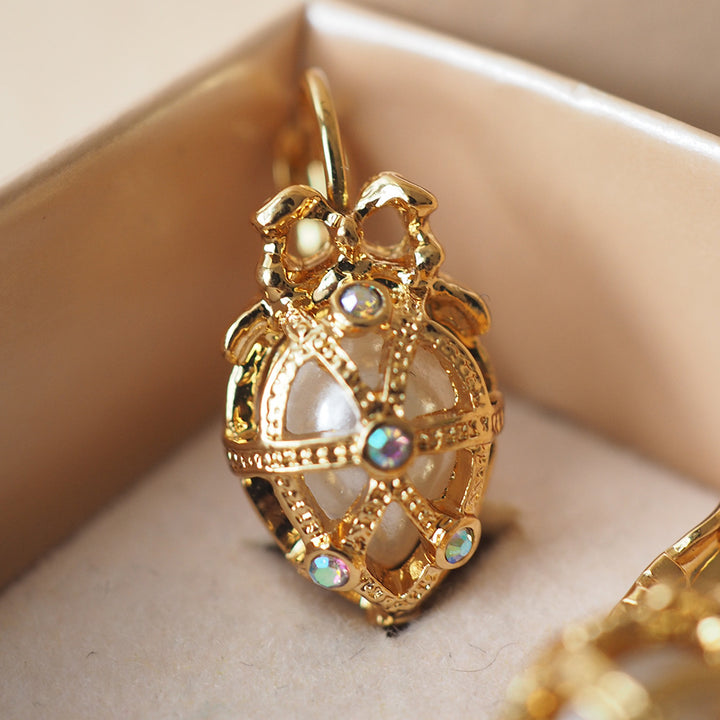 Vintage Bow Pendant Pearl Earrings Hollow Out