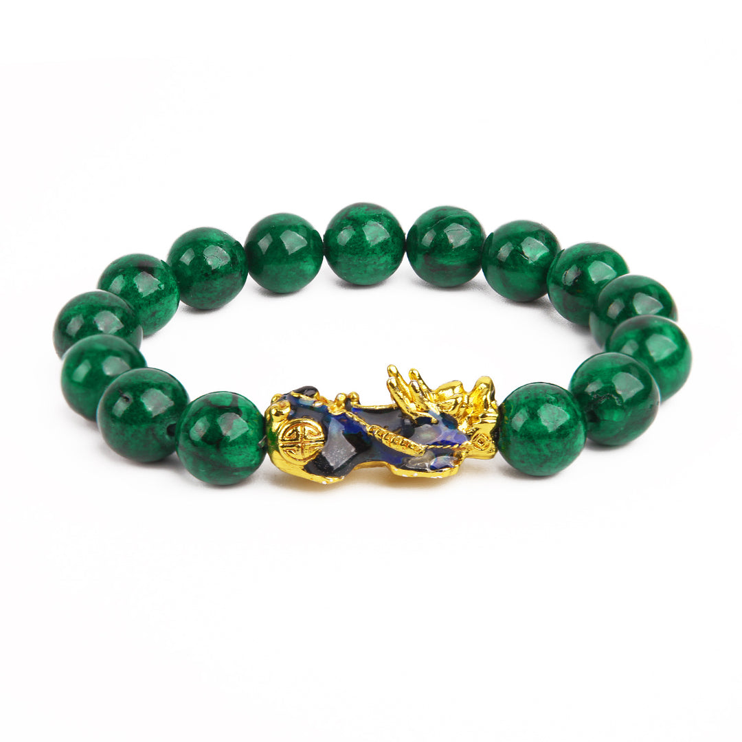 Thermochromic 12mm Green Chalcedony Warm Color Mascot Bracelet
 Describe:
 
 Let me talk about a legendary story: a long time ago, there was an animal called Paixiu. He is the ninth son of the Dragon King. Gold and silver jewel