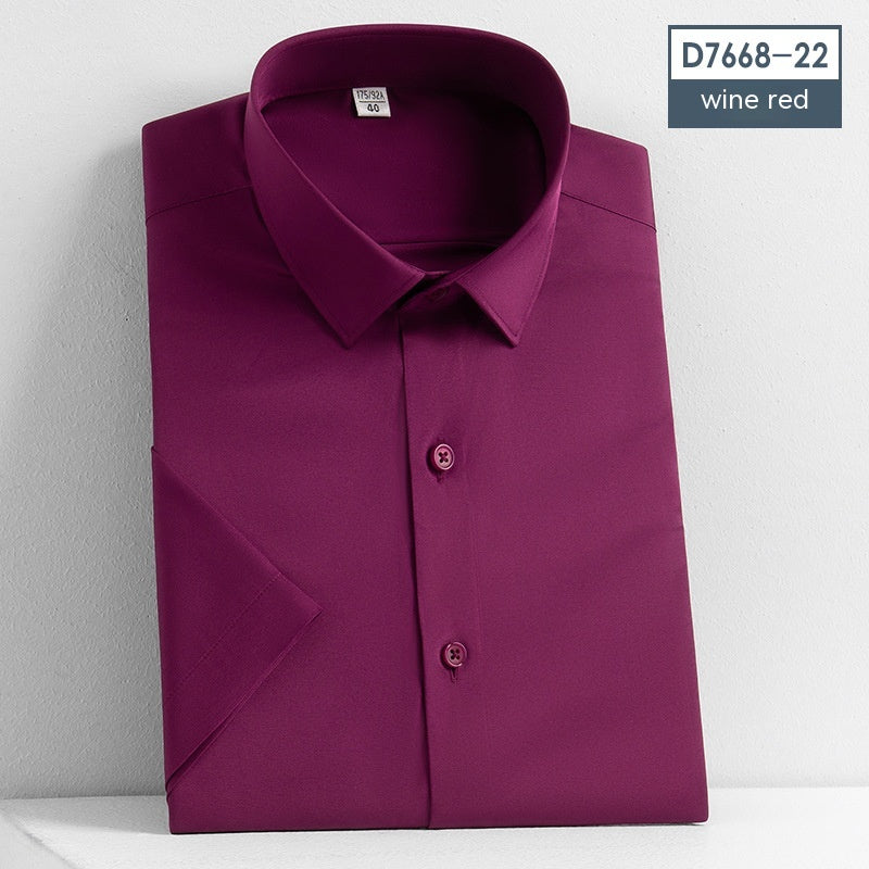 Non-Iron Short-Sleeved Stretch Shirt - Solid Color Men's Top