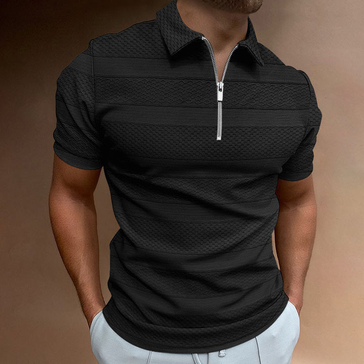 Summer Men's Solid Color Casual Jacquard Shirt - Short-Sleeved Lapel Top