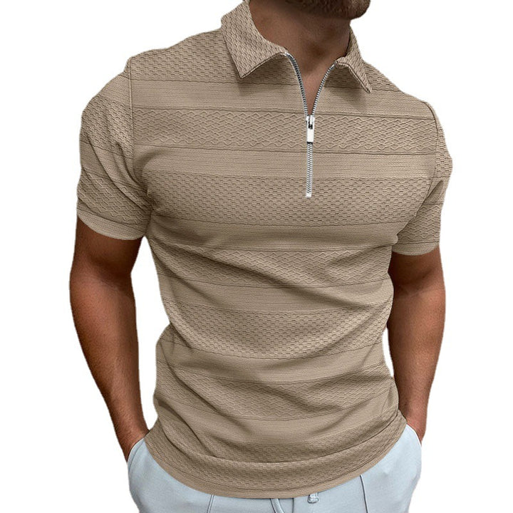 Summer Men's Solid Color Casual Jacquard Shirt - Short-Sleeved Lapel Top