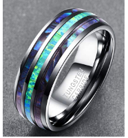 Sophisticated Tungsten Wedding Ring: Abalone & Opal Inlay