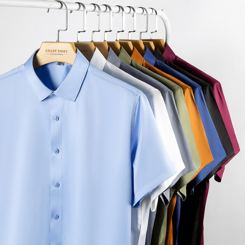 Non-Iron Short-Sleeved Stretch Shirt - Solid Color Men's Top