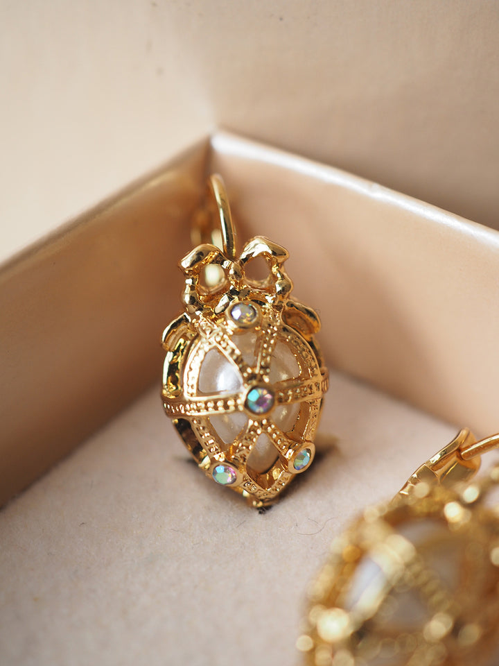 Vintage Bow Pendant Pearl Earrings Hollow Out