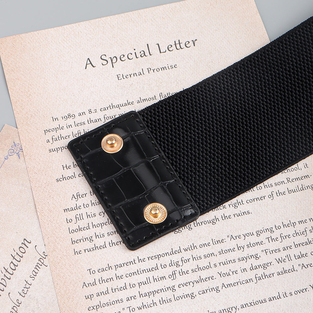 The New Women's Gold Black Wide Belt Decoration Fashion Elastic Metal 
 Product information:
 
 Style:all-match fashion
 
 Material
 :
 Alloy
 


 Treatment process: electroplating
 
 Details&amp;Type:chain   Elastic stretch 


 Produc
