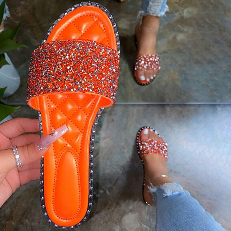 Crystal Bling Flat Sandals for Women – Summer Slides