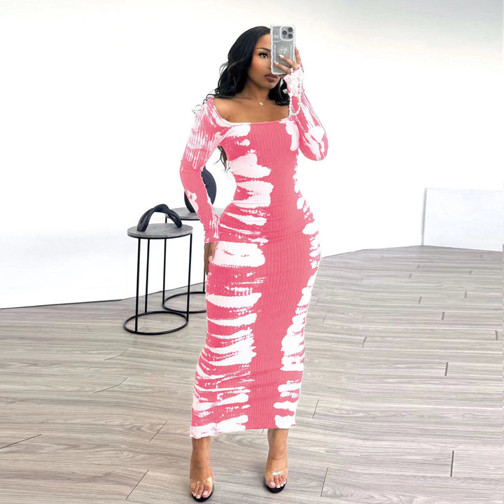 Square Collar Skinny Sheath Maxi Dress