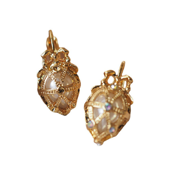 Vintage Bow Pendant Pearl Earrings Hollow Out