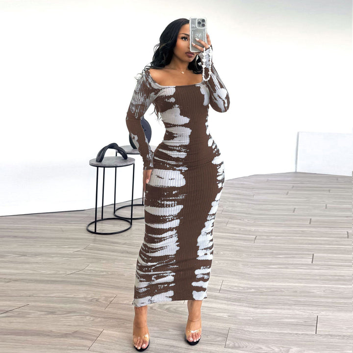 Square Collar Skinny Sheath Maxi Dress