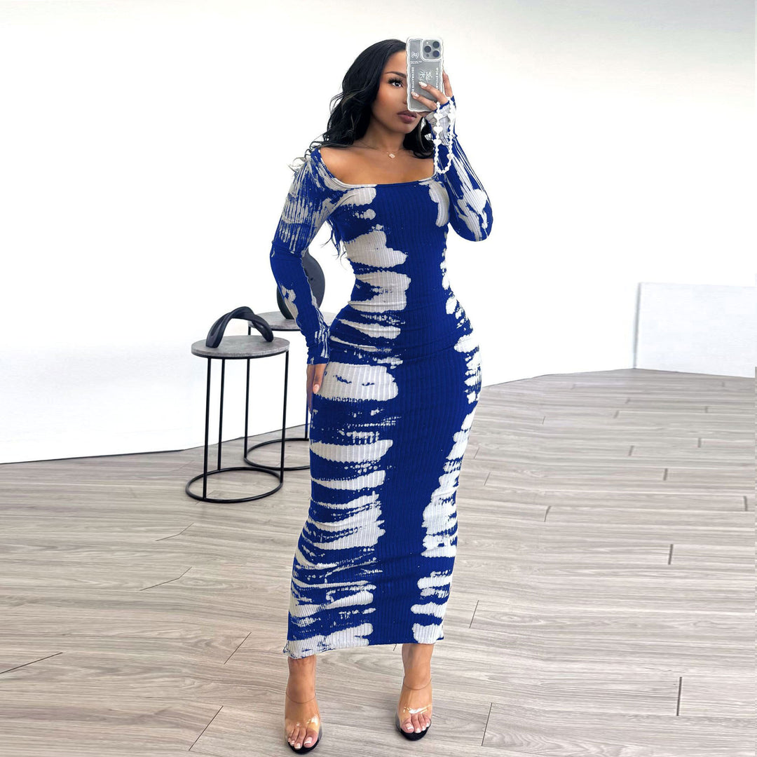 Square Collar Skinny Sheath Maxi Dress