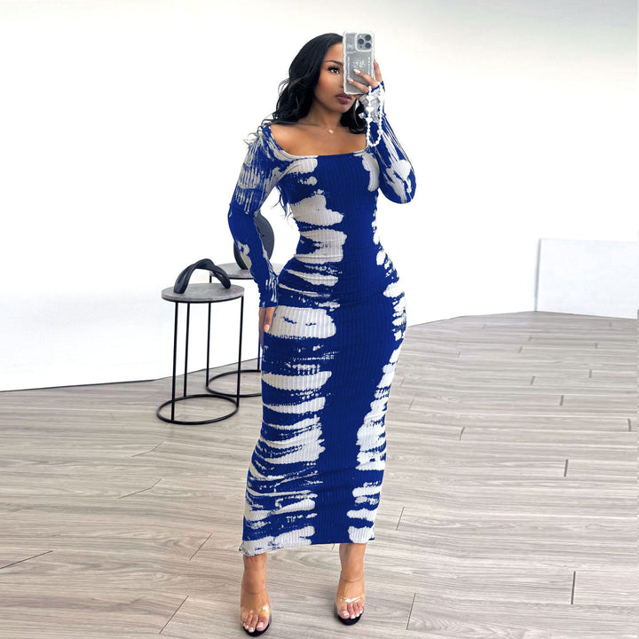 Square Collar Skinny Sheath Maxi Dress