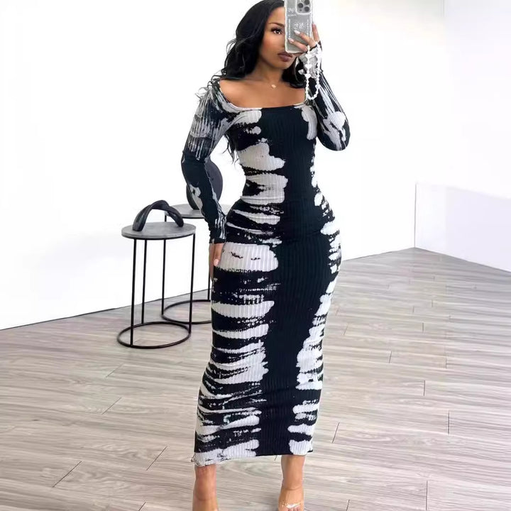Square Collar Skinny Sheath Maxi Dress