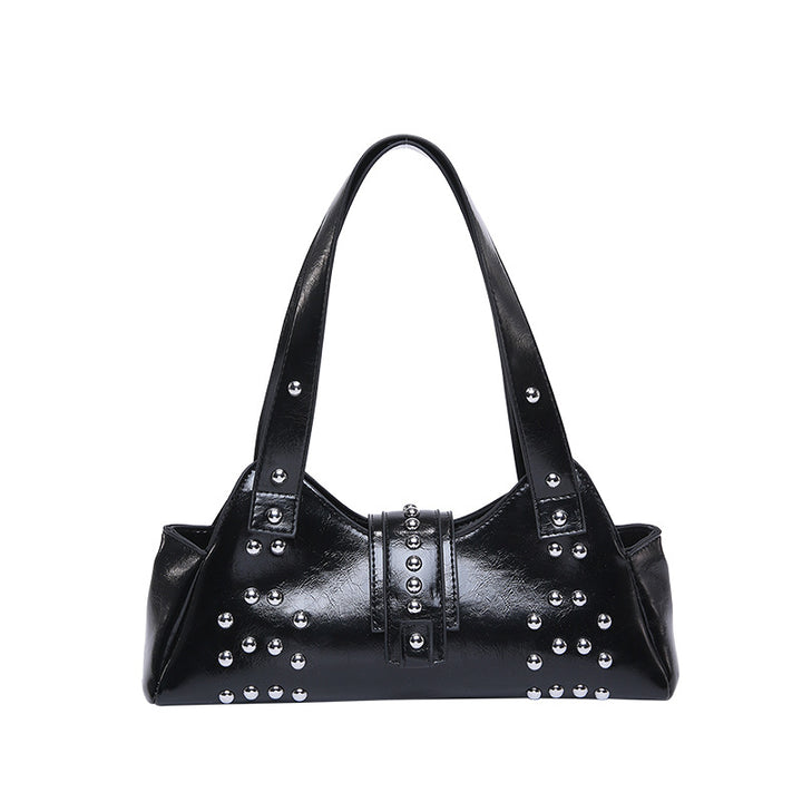 Personality Street Punk Oil Wax Leather Armpit Rivet Bag