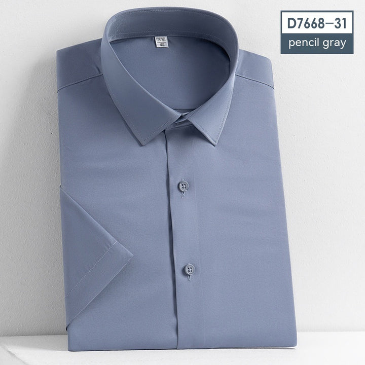 Non-Iron Short-Sleeved Stretch Shirt - Solid Color Men's Top