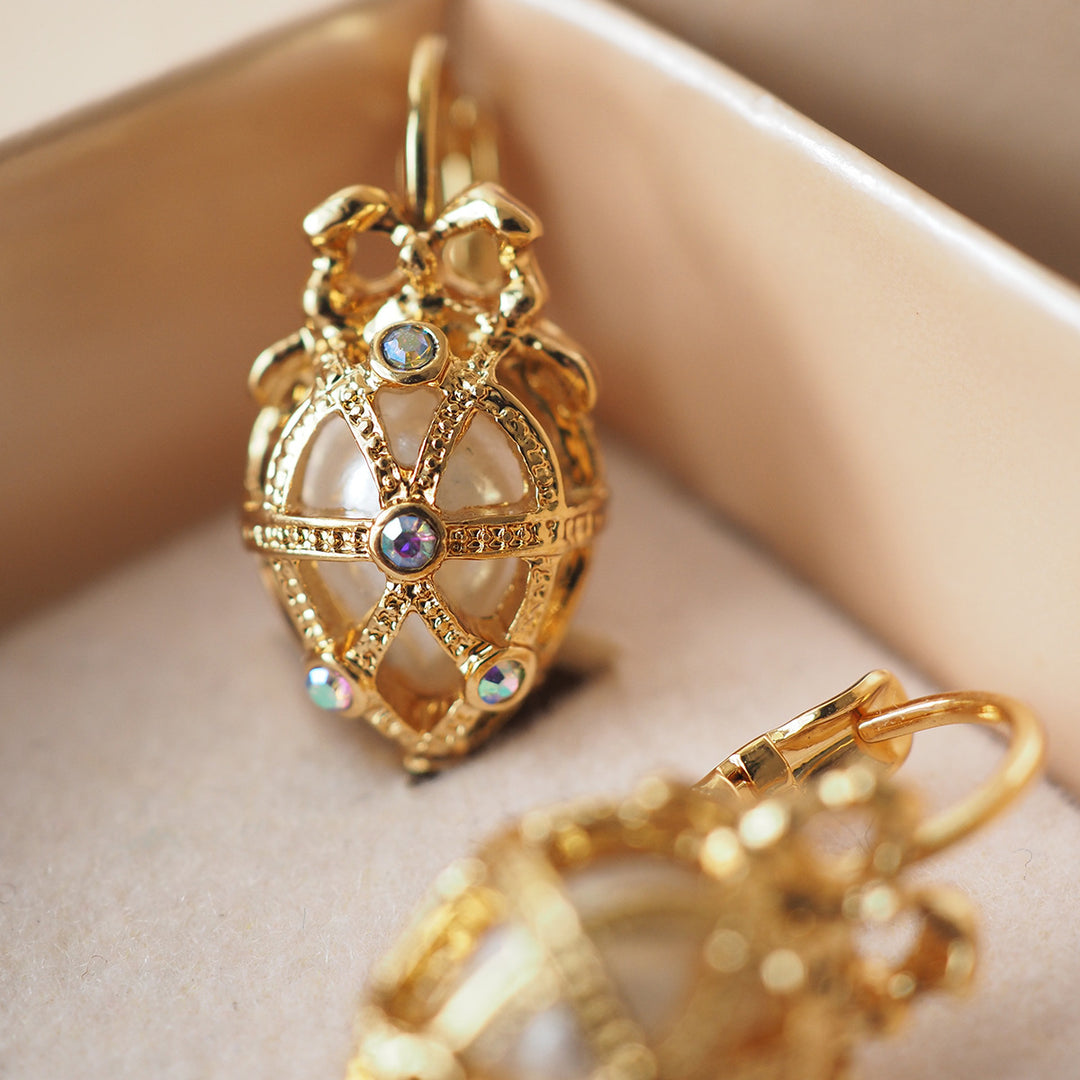 Vintage Bow Pendant Pearl Earrings Hollow Out