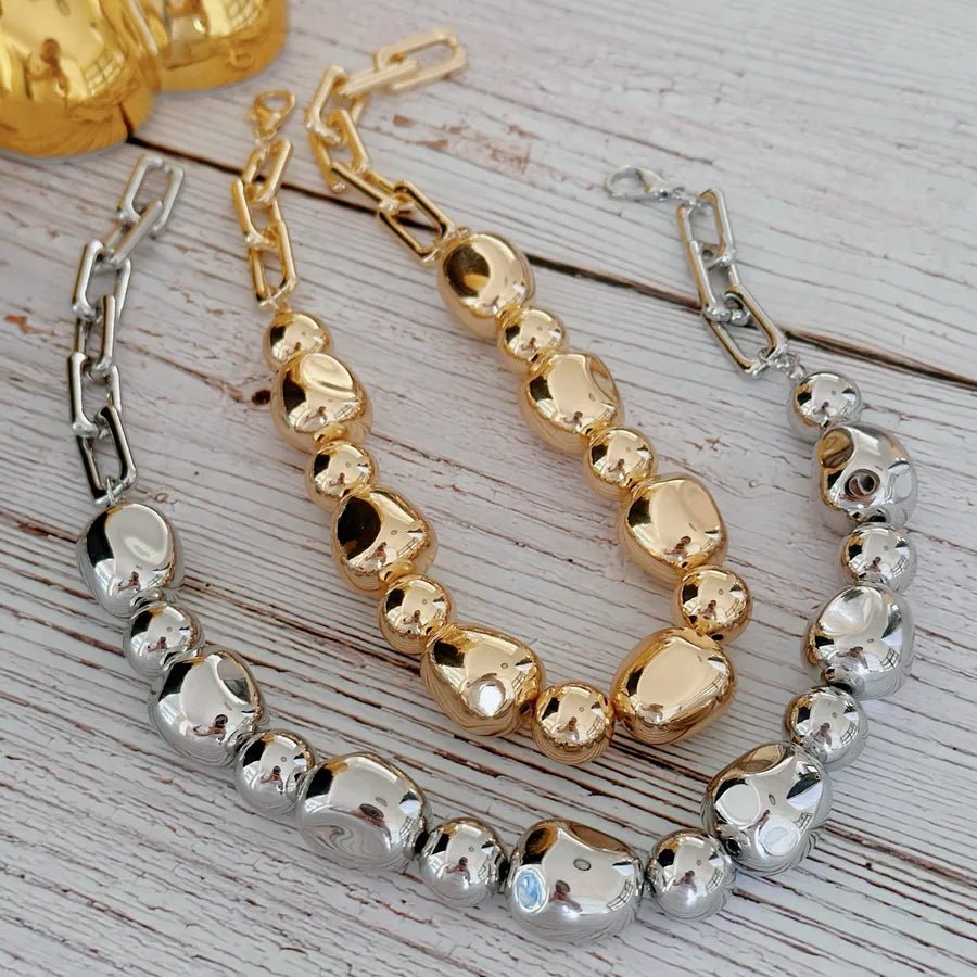 Alloy Snake Chain Choker Necklace with ball pattern, zircon inlay, 18K gold plating, and elegant snake chain design