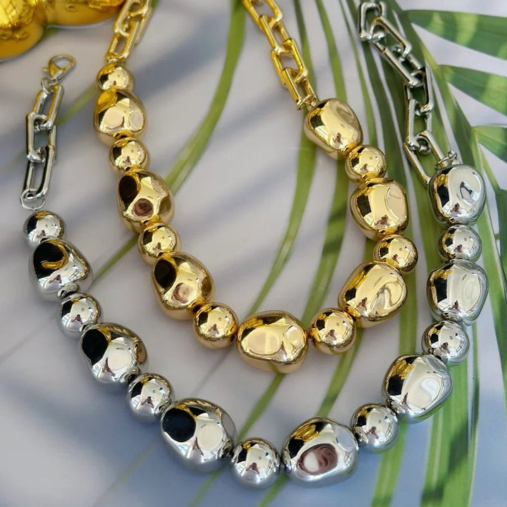 Alloy Snake Chain Choker Necklace with ball pattern, zircon inlay, 18K gold plating, and elegant snake chain design