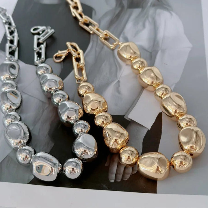 Alloy Snake Chain Choker Necklace with ball pattern, zircon inlay, 18K gold plating, and elegant snake chain design