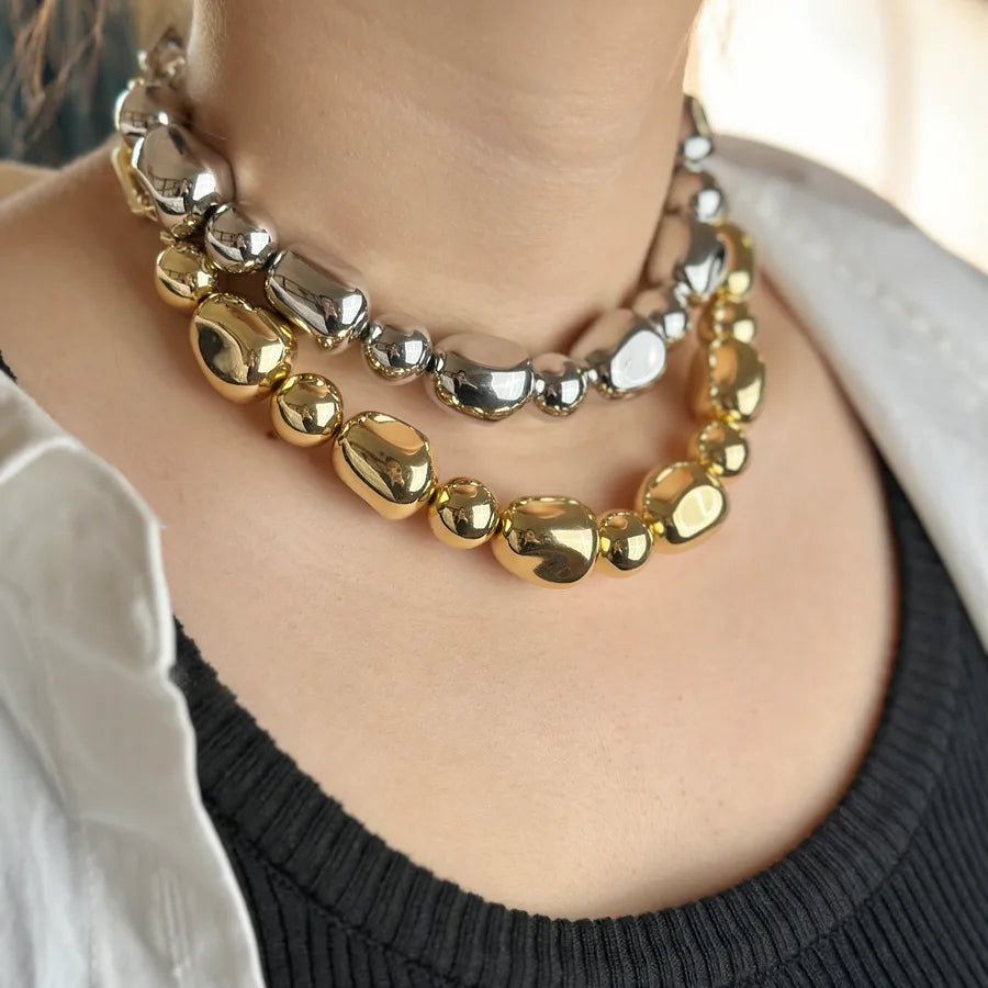 Alloy Snake Chain Choker Necklace with ball pattern, zircon inlay, 18K gold plating, and elegant snake chain design