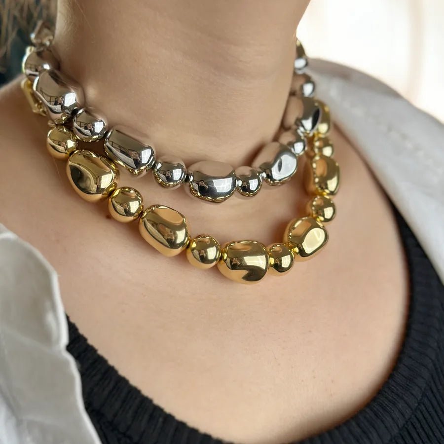 Alloy Snake Chain Choker Necklace with ball pattern, zircon inlay, 18K gold plating, and elegant snake chain design