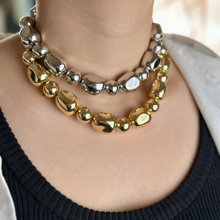 Alloy Snake Chain Choker Necklace with ball pattern, zircon inlay, 18K gold plating, and elegant snake chain design