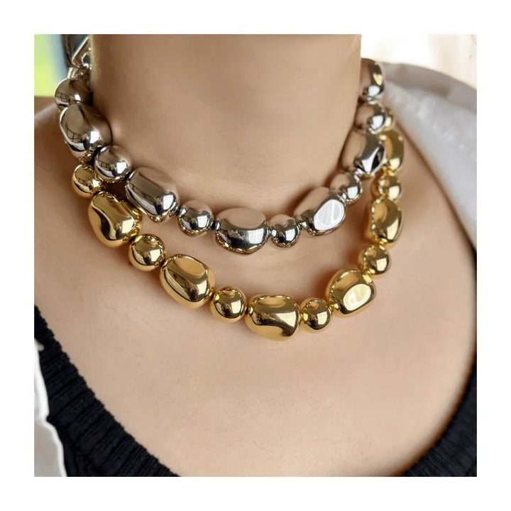 Alloy Snake Chain Choker Necklace with ball pattern, zircon inlay, 18K gold plating, and elegant snake chain design
