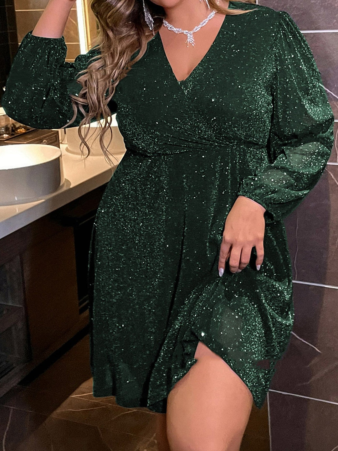 Autumn And Winter Long Sleeve Sexy V - neck Party Evening Dress - Glow Goddess