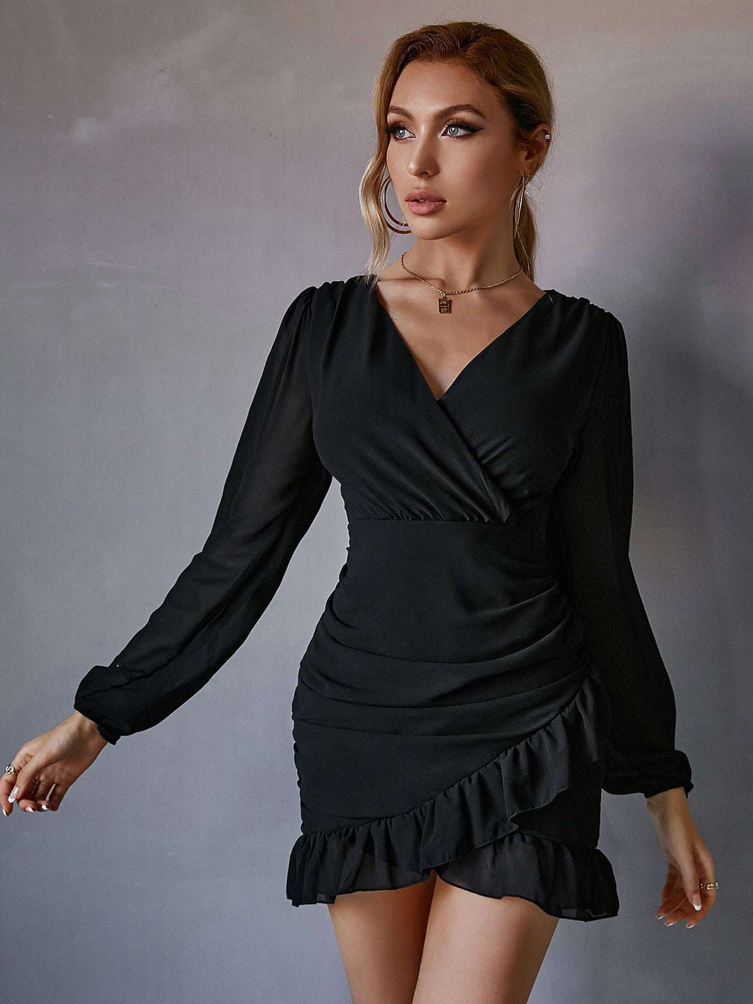 Autumn Women's V - neck Long - sleeved Dress - Glow Goddess