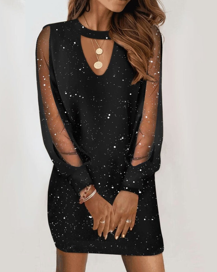 Women's V-neck Lace Splicing Dress - Long-Sleeved Spring and Autumn Style
