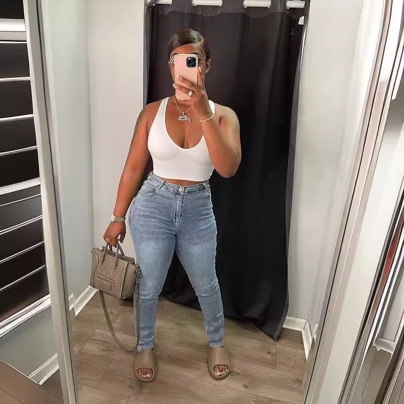 Back Waist Hollow Stretch Jeans - Glow Goddess