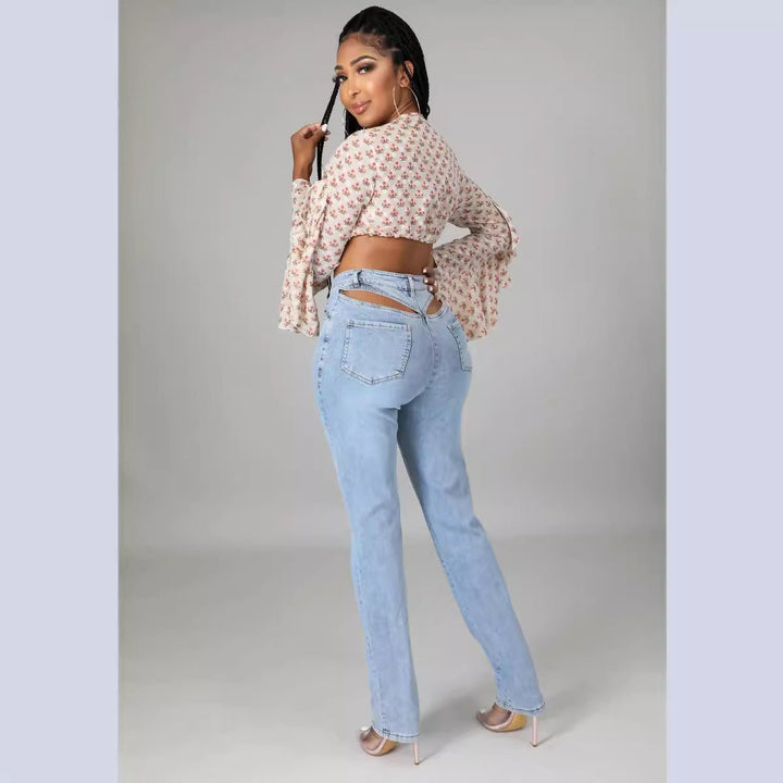 Back Waist Hollow Stretch Jeans - Glow Goddess