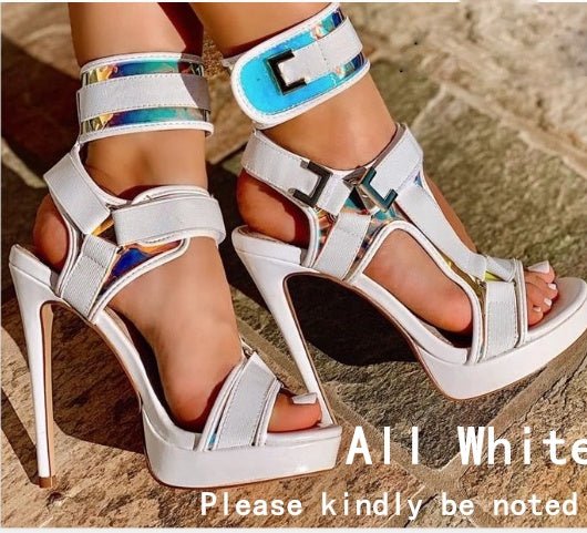 Buckle Super High Heels Waterproof Platform Fish Mouth Stiletto Heel Women Sandals - Glow Goddess