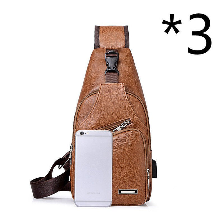 Men’s USB charging chest bag made of PU leather with zipper closure and crossbody design