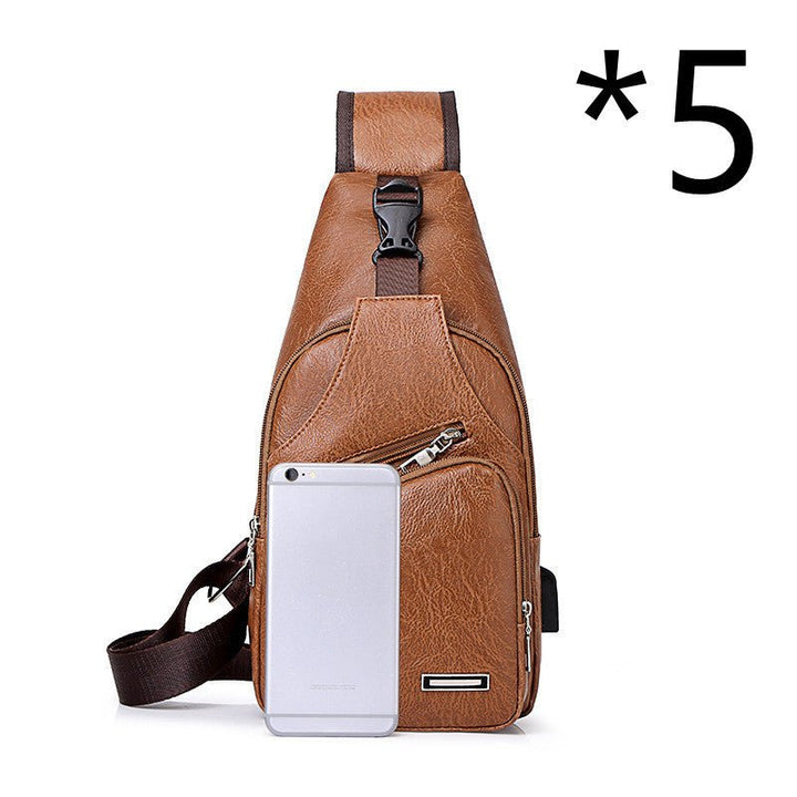 Men’s USB charging chest bag made of PU leather with zipper closure and crossbody design