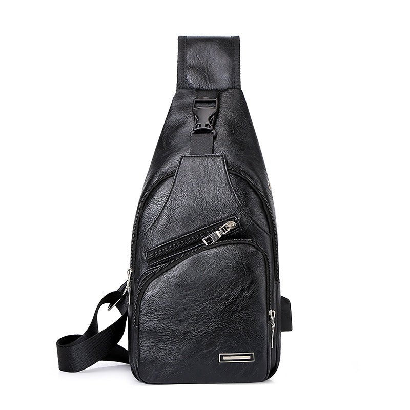 Men’s USB charging chest bag made of PU leather with zipper closure and crossbody design
