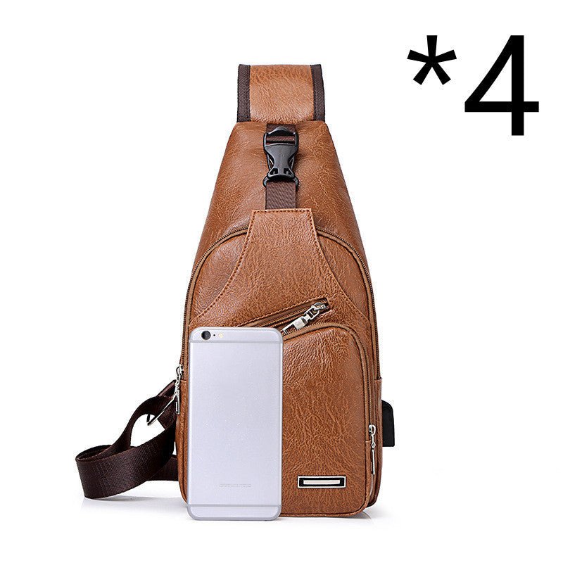 Men’s USB charging chest bag made of PU leather with zipper closure and crossbody design