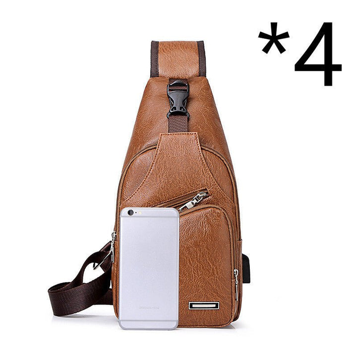 Men’s USB charging chest bag made of PU leather with zipper closure and crossbody design